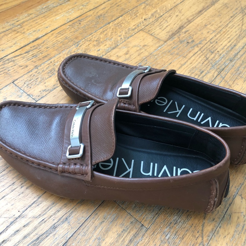 Brown leather CK driving shoes